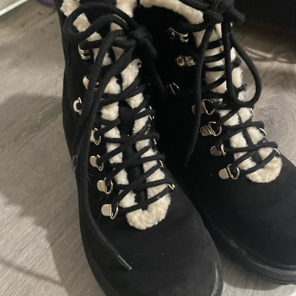 Women's Black and Cream Lace-Up Boots
